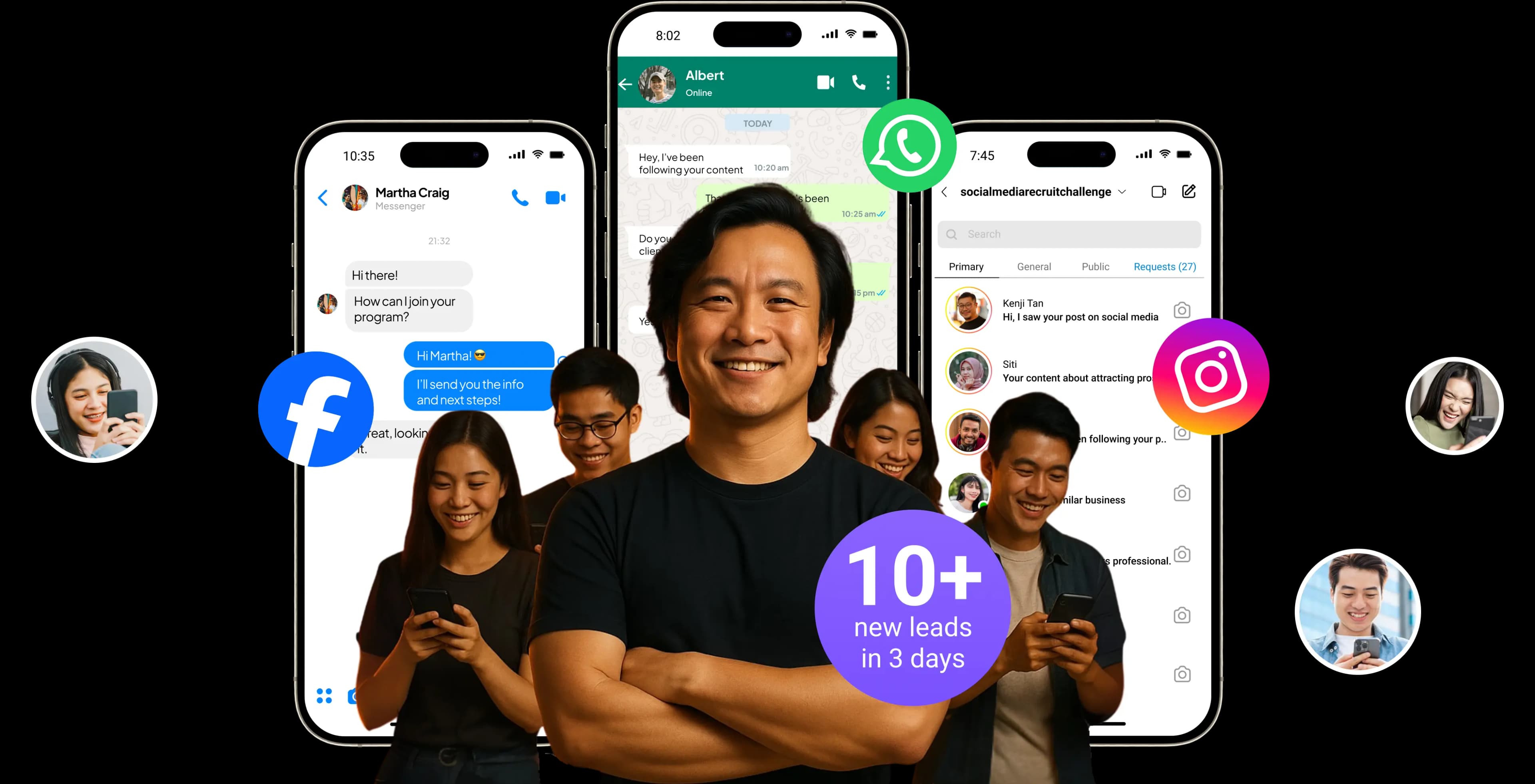 Network marketers receiving inbound leads through Facebook, WhatsApp and Instagram