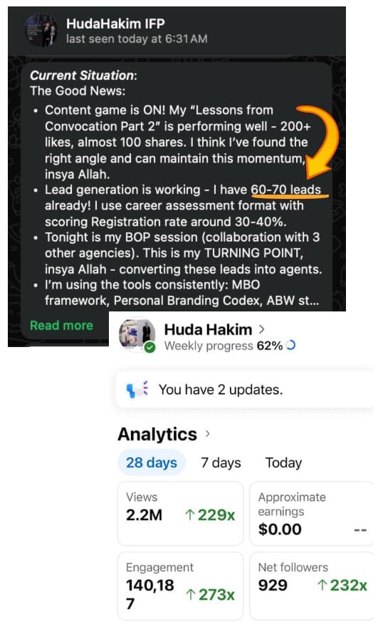 Screenshot of 60 to 70 inbound leads from social media